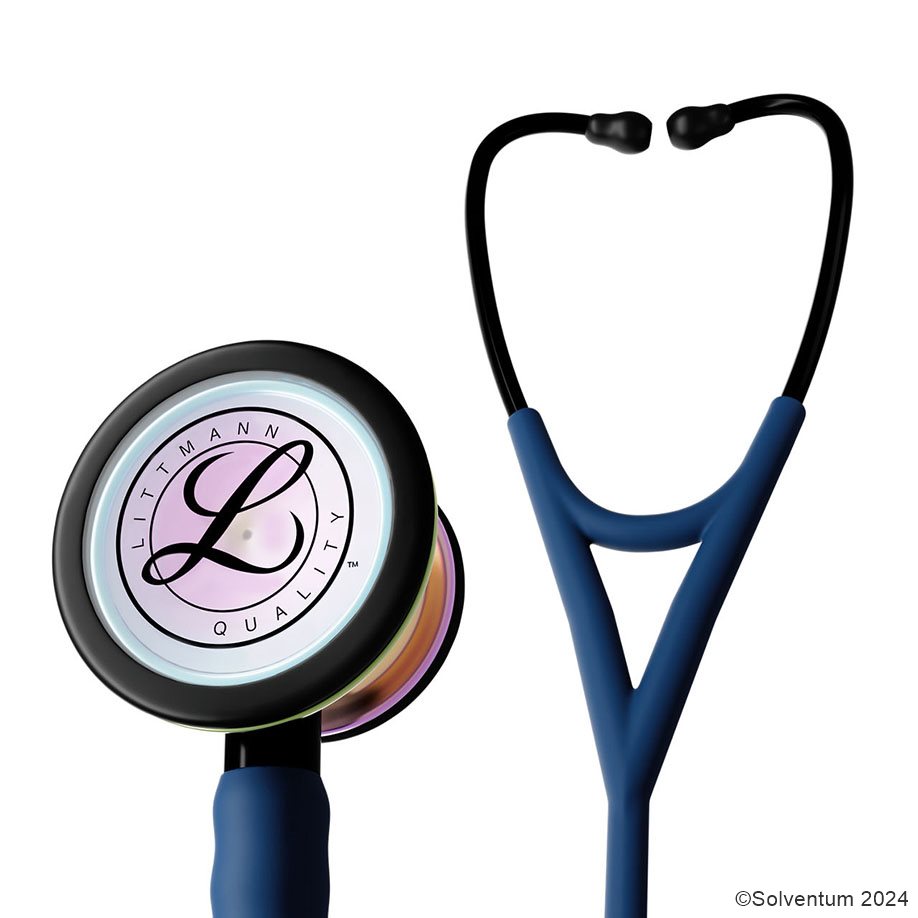 Littmann Cardiology IV Diagnostic Stethoskop, High Polish Regenbogen Edition, marineblauer Schlauch mit Satin-Oberfläche