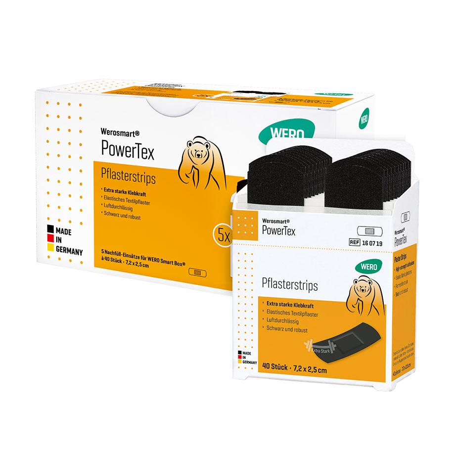 Werosmart PowerTex Pflasterstrips, schwarz, 7,2 x 2,5 cm (5 x 40 Stck.)
