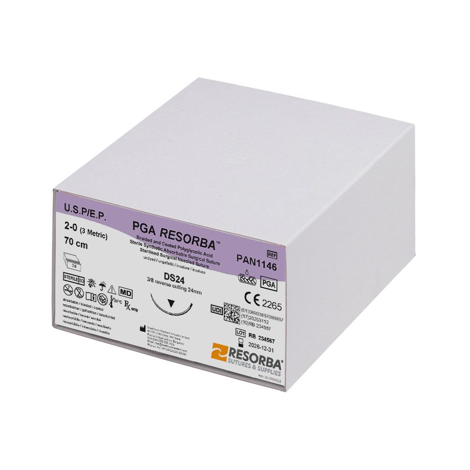 PGA-RESORBA DS 24 2/0=3 ungefärbt, Nahtmaterial Fadenlänge 70 cm (24 Stck.)