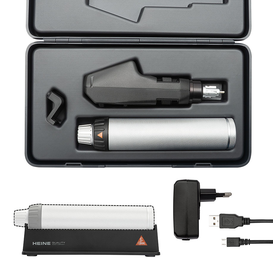 BETA 200 LED Skiaskop Diagnostik-Set 3,5 V mit BETA4 USB Ladegriff, USB Kabel und Steckernetzteil