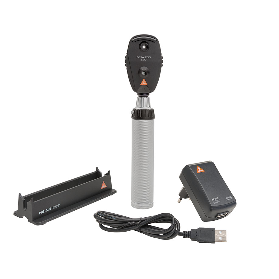 BETA 200 LED Ophthalmoskop-Set 3,5 V mit BETA4 USB Ladegriff mit USB Kabel und Steckernetzteil