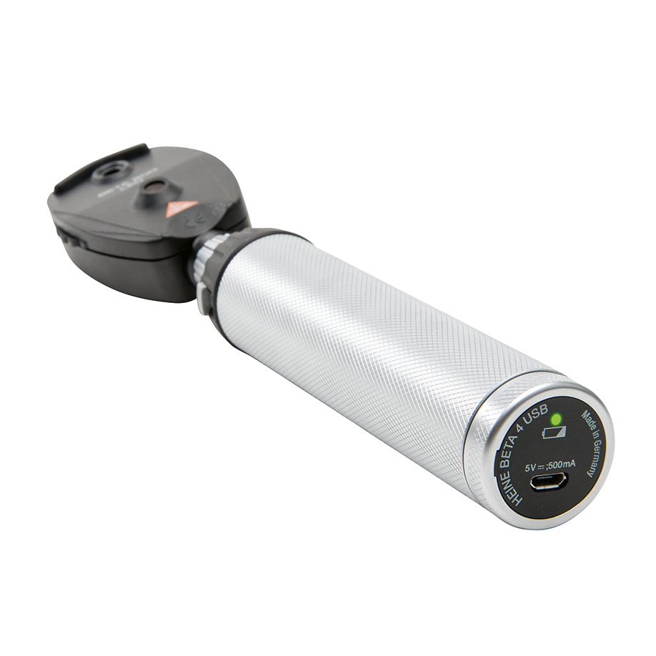 BETA 200 LED Ophthalmoskop Set 3,5 V mit BETA4 USB Ladegriff, USB Kabel, Steckernetzteil