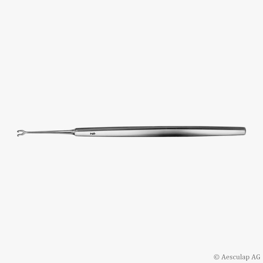 GUTHRIE Wundhaken (Iris-Häkchen), 125 mm (5"),  2 Zinken, Maultiefe: 1,50 mm, Maulbreite: 2 mm, scharf