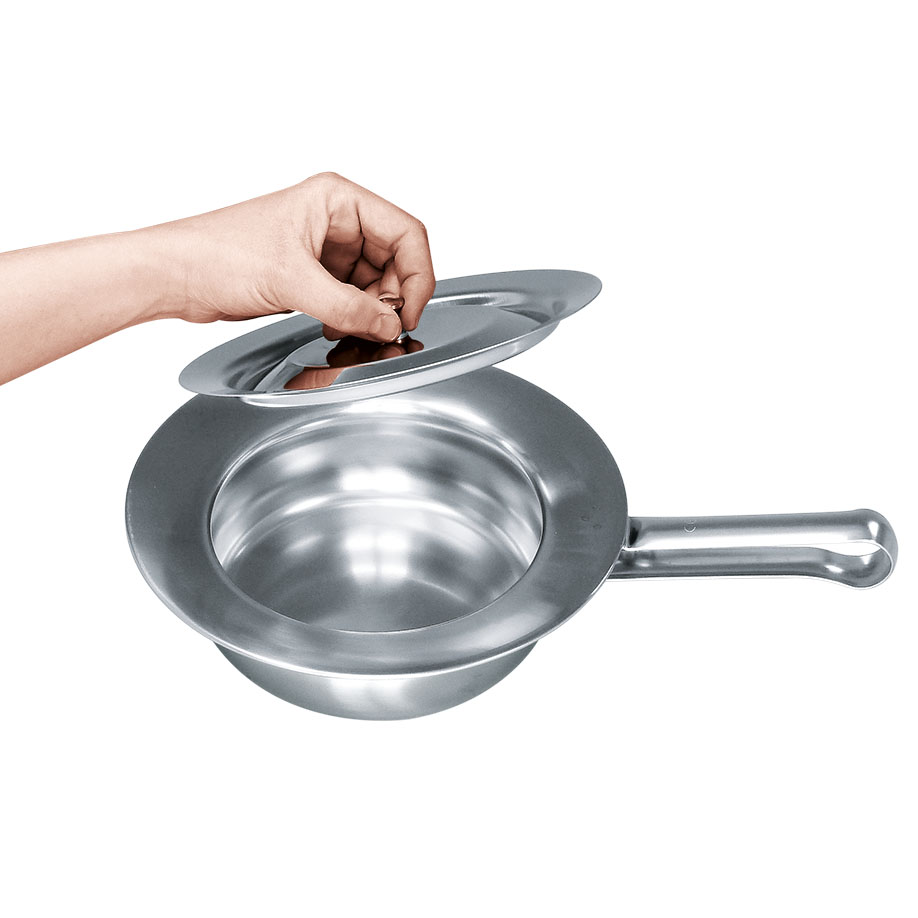 Stechbecken mit Flachgriff und Deckel