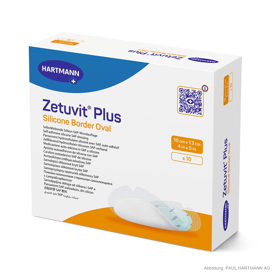 Zetuvit Plus Silicone Border Oval steril Saugkompressen 10,0 x 13,0 cm (10 Stck.)