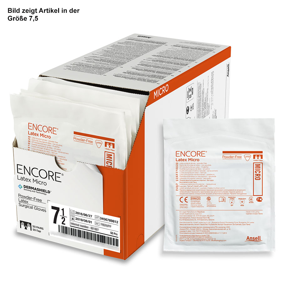 Encore Latex Micro surgical gloves, sterile, powder free, sz. 6.5 (50 pairs)