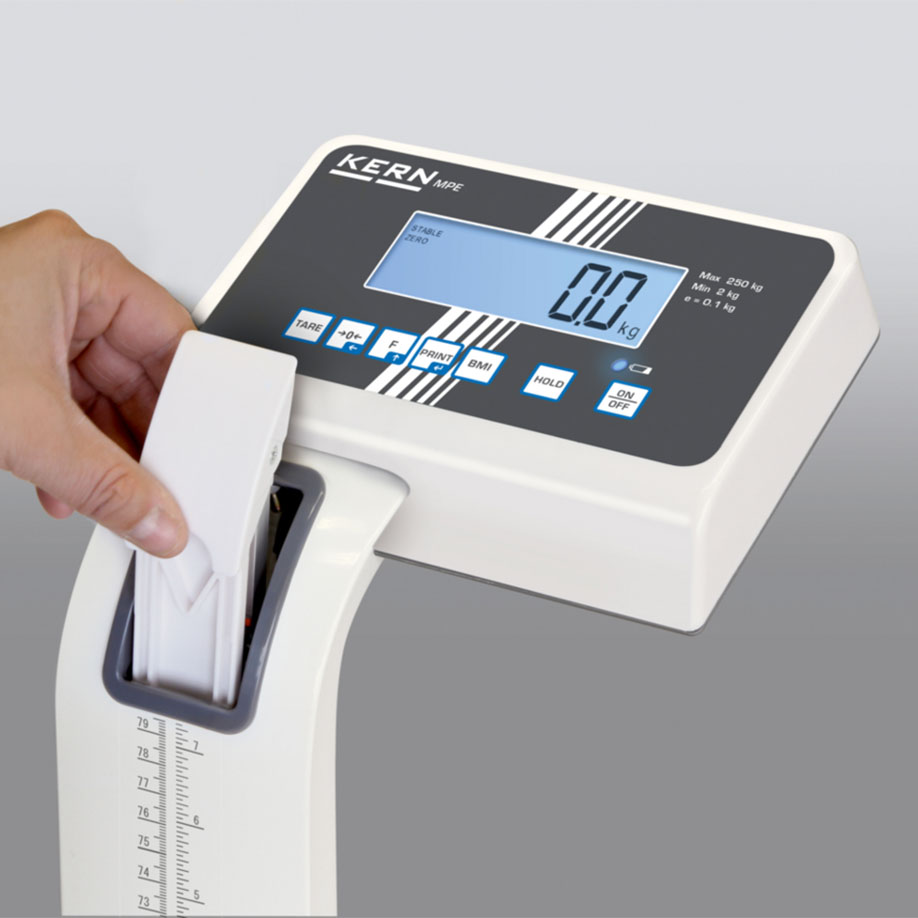 Personal floor scale MPE 250K100HM with stand and height measuring stick