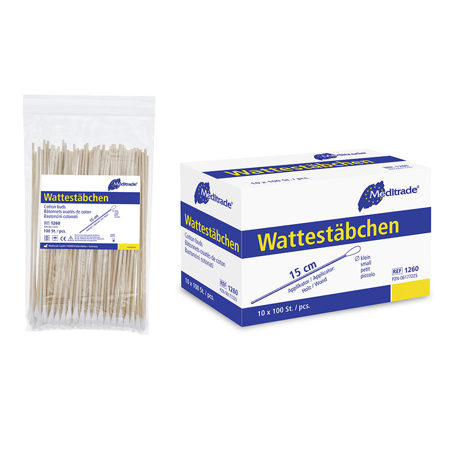 Wattestäbchen Holz, 15 cm lang,