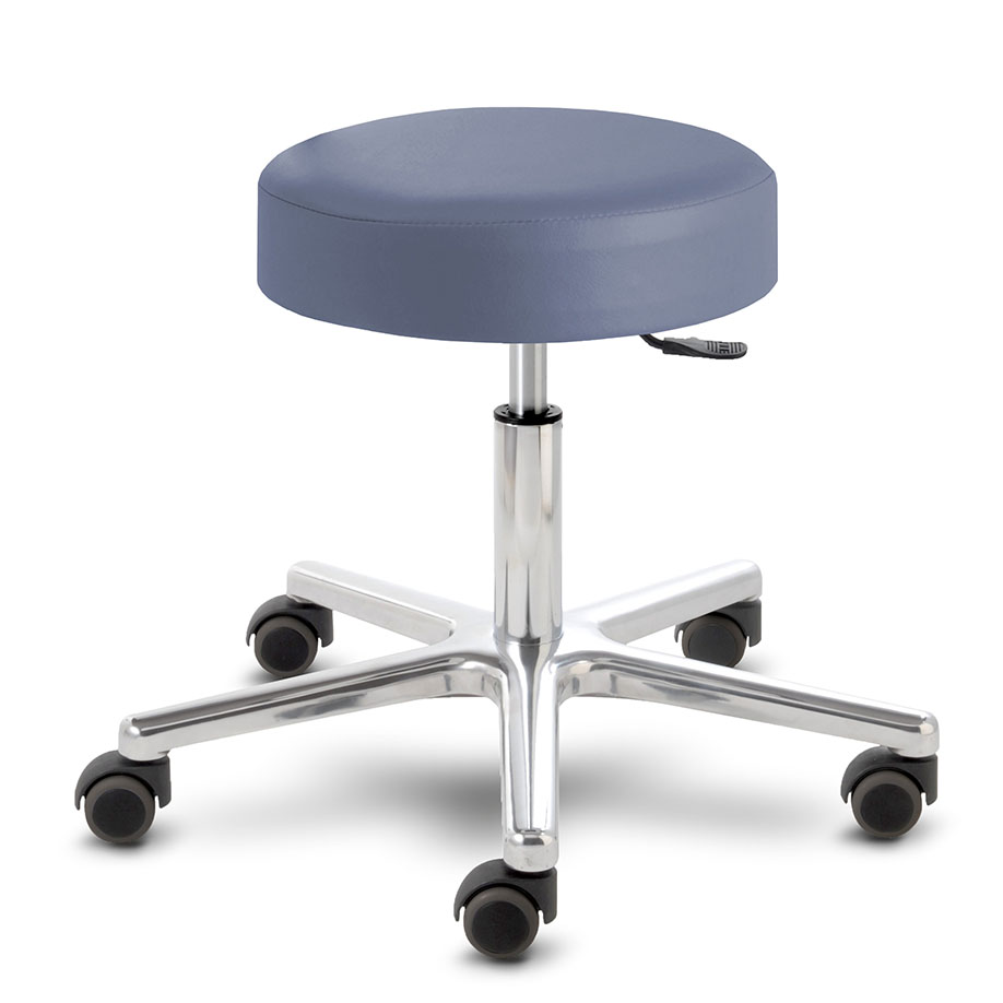Rollhocker Puffi atlantikblau, Polsterstärke 80 mm, mit Aluminium-Fusskreuz, Universal-Doppelrollen