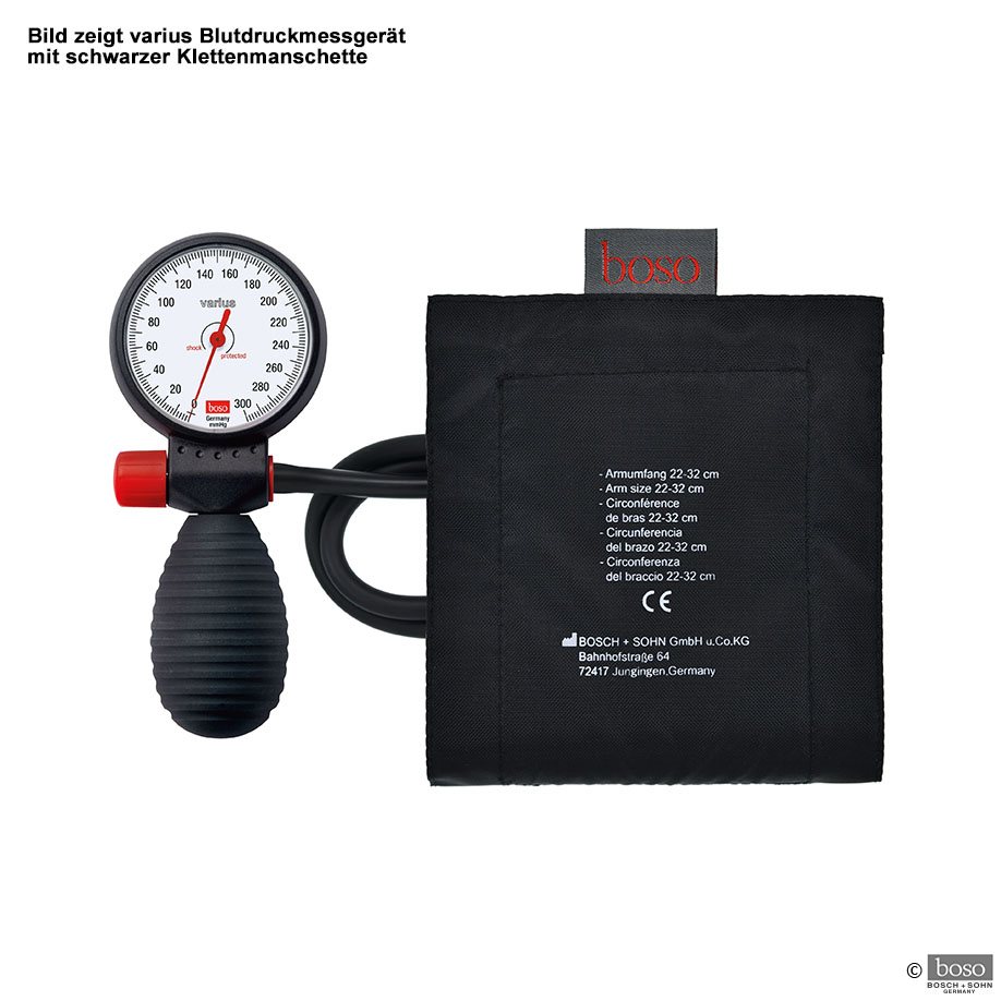 boso varius Blutdruckmessgerät Ø 60 mm schwarz m. Klettenmanschette hellblau, Einschlauch