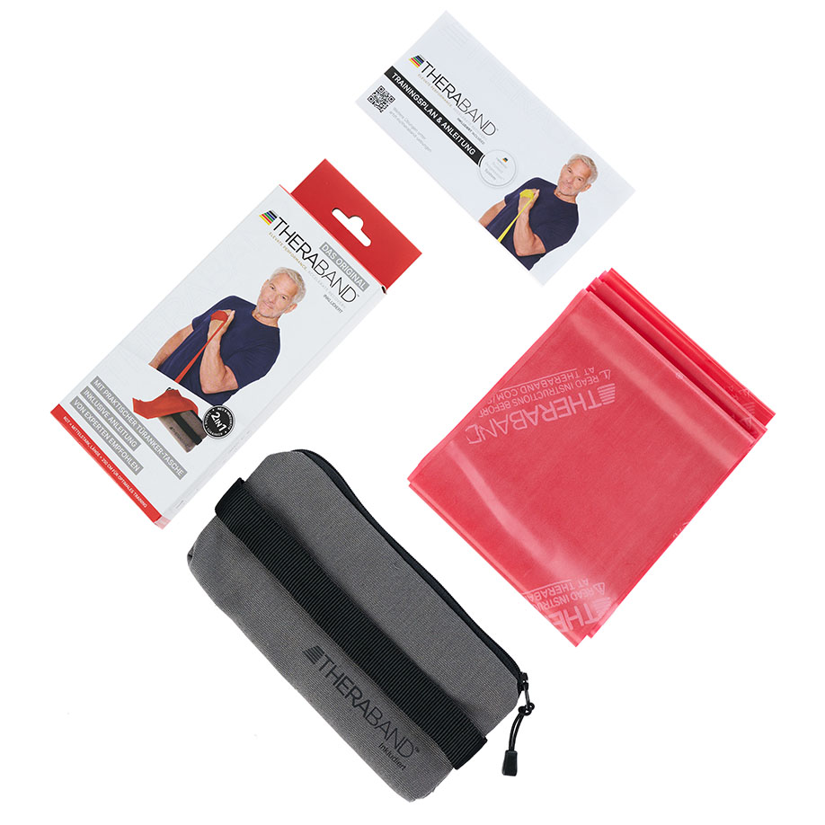 TheraBand 2,5 m, rot/mittel stark, inkl. Türanker-Tasche mit Übungsanleitung