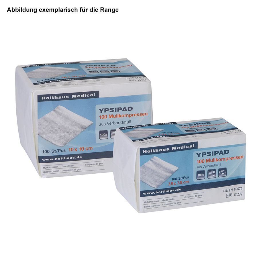 YPSIPAD absorbent cotton gauze 8-ply, unsterile 7.5 x 7.5 cm (100 pcs.)