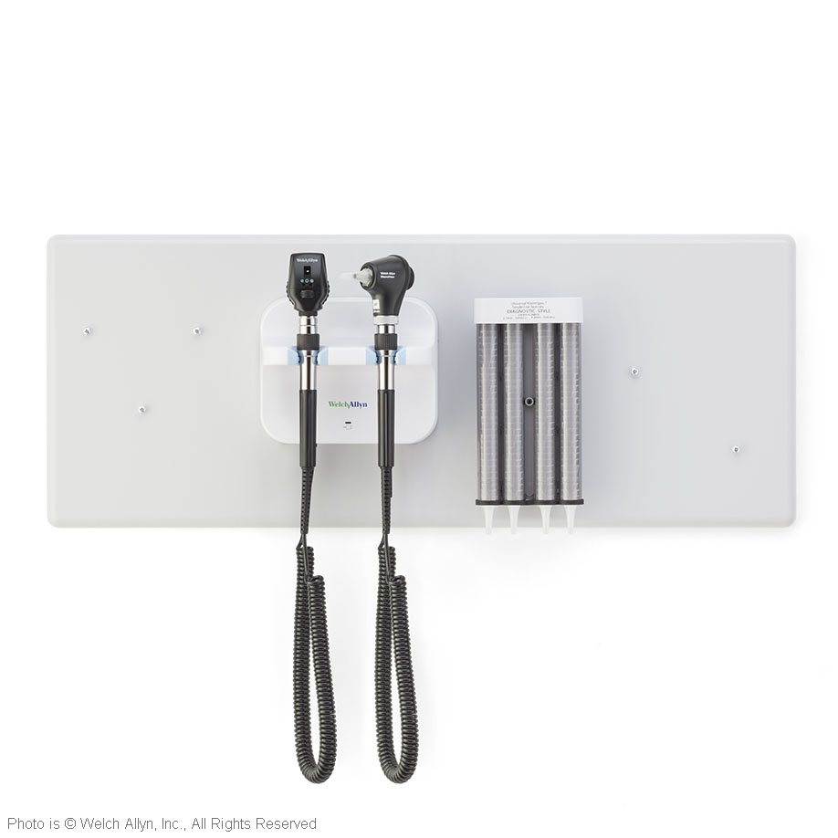 GS 777 Integrierte Wandeinheit mit LED Coaxial Ophthalmoskop (11720-L) &  MacroView Basic Otoskop inkl.Ohrtrichterspender, mit EU Stecker