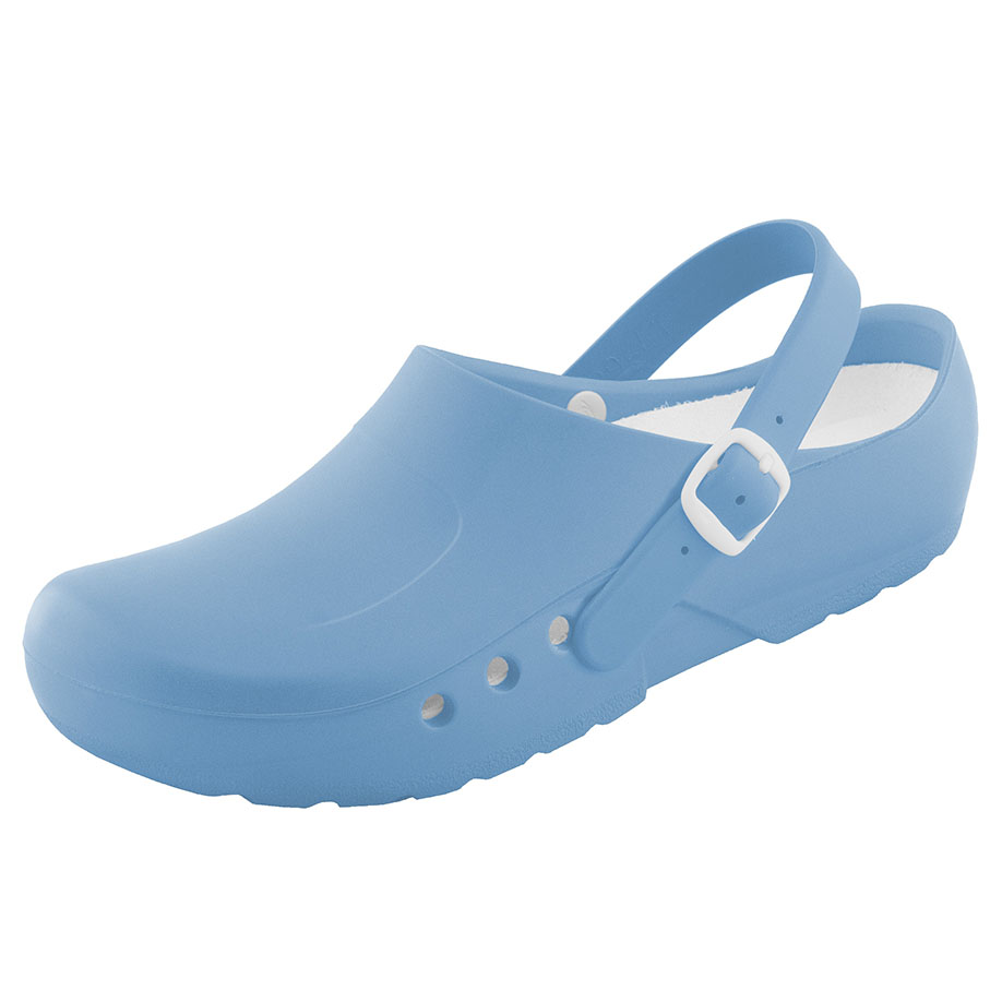 OrthoClogs surgical clogs,  with heel strap, light blue, sz. 42