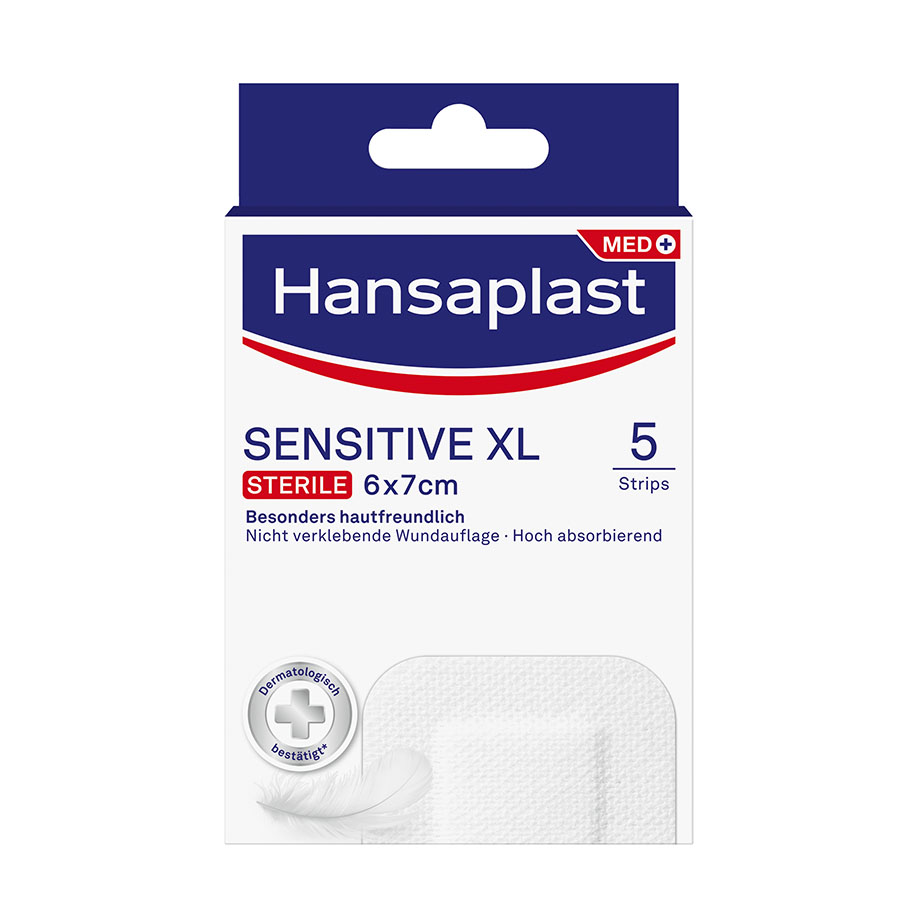 Hansaplast Sensitive XL Wundverband, 6 x 7 cm, steril (5 Stck.)