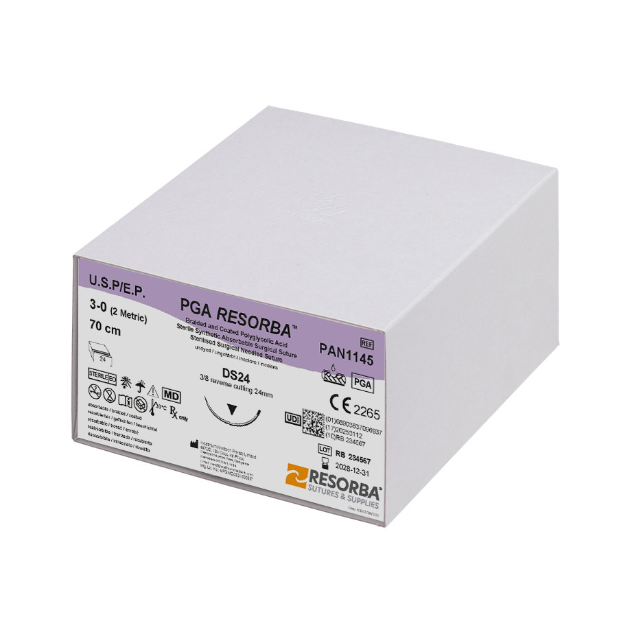 PGA-RESORBA DS 24 3/0=2 ungefärbt, Nahtmaterial Fadenlänge 70 cm (24 Stck.)