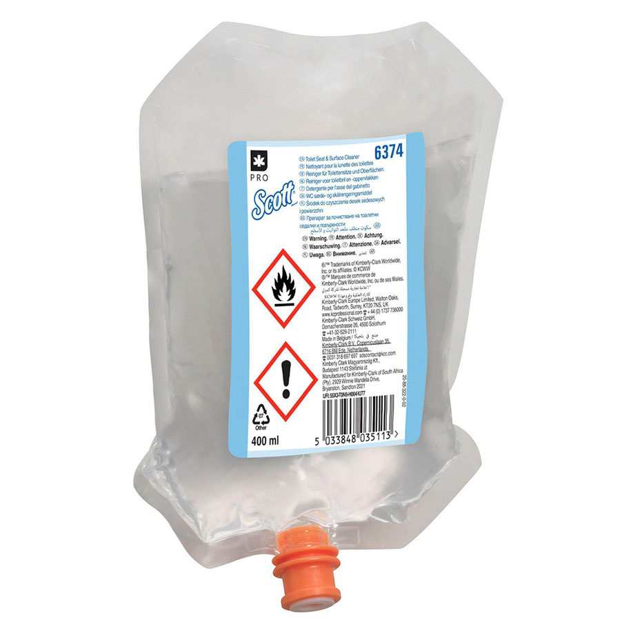 SCOTT Toilettensitz- und Oberflächenreiniger Nachfüllbeutel, transparent (6 x 400 ml)