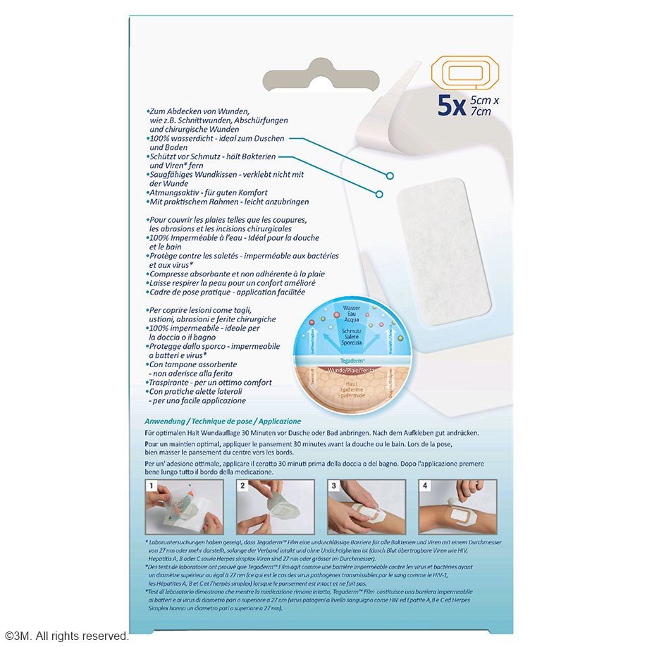 3M Tegaderm + Pad Transparentverband, 5 x 7 cm (5 Stck.)