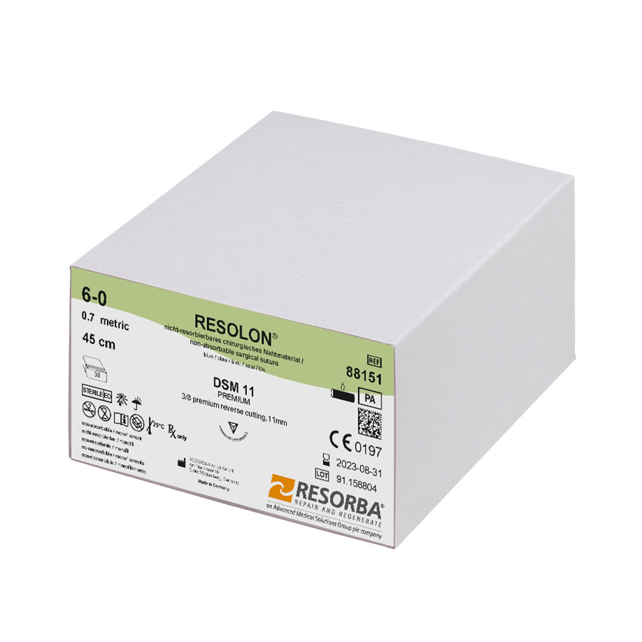 RESOLON DSM 11 6/0=0,7 blau monofil, Nahtmaterial Fadenlänge 45 cm (36 Stck.)