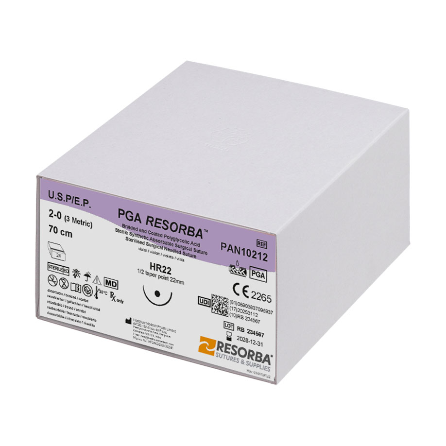 PGA RESORBA HR22 2/0 = 3 violett, Nahtmaterial Fadenlänge 70 cm (24 Stck.)