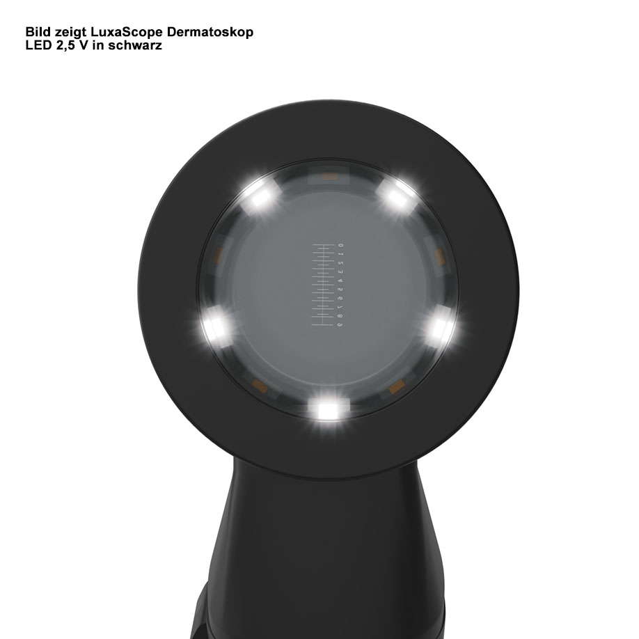 LuxaScope Dermatoskop LED 2,5 V, schwarz, Kontaktscheibe mit Skala & Polarisation