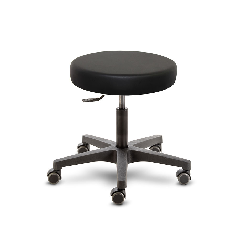 Rollhocker ratiomed schwarz, Polster ca. 70 mm, mit schwarzem Kunststoffkreuz, Universal-Kunststoffdoppelrollen