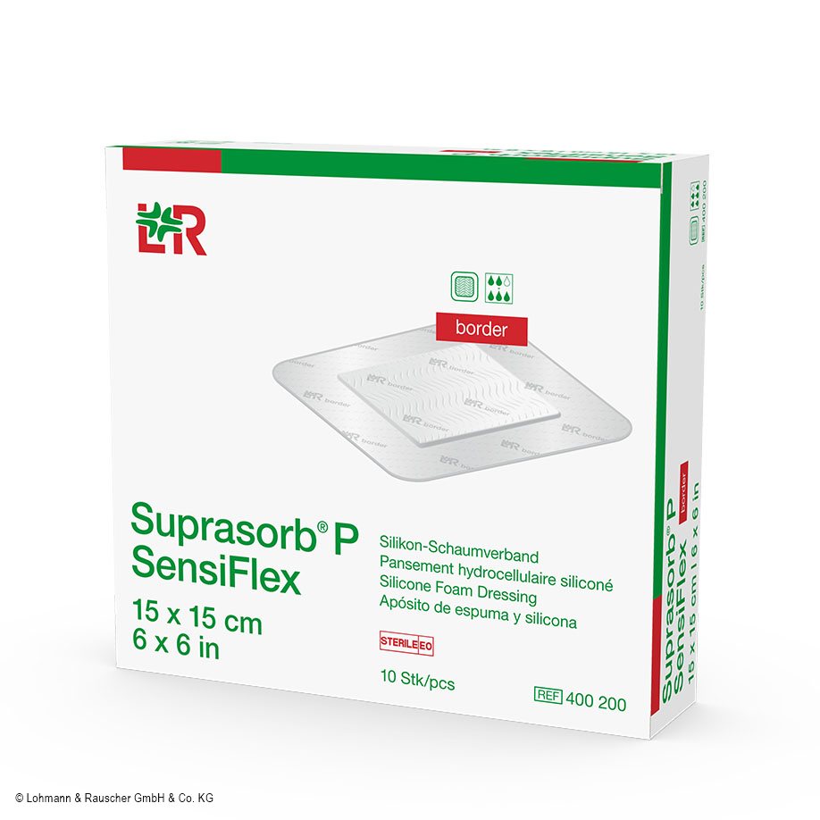 Suprasorb P SensiFlex PU-Schaumverbände steril, border, 15 x 15 cm (10 Stck.)